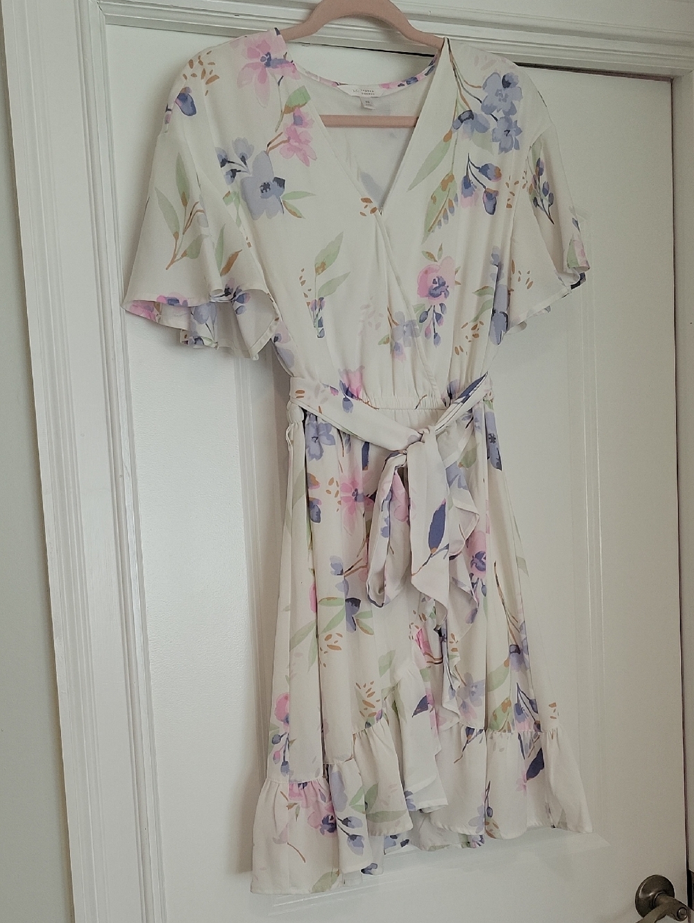 LC Lauren Conrad Cream Midi Dress with Pastel Floral Print